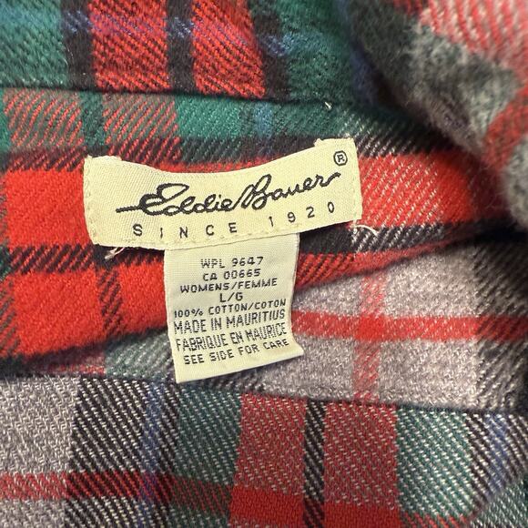 VTG Eddie Bauer Shacket Women’s LG Red Plaid Chore Coat Pockets Flannel Warm EUC - Picture 6 of 11